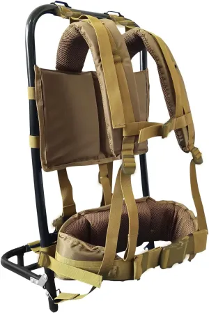 External Frame Hiking Backpack - Foldable Aluminum Hunting Pack Frame │ 60kg Load Capacity │ Adjustable Top Frame & Breathable Mesh for Camping, Hiking, Travel (Khaki)