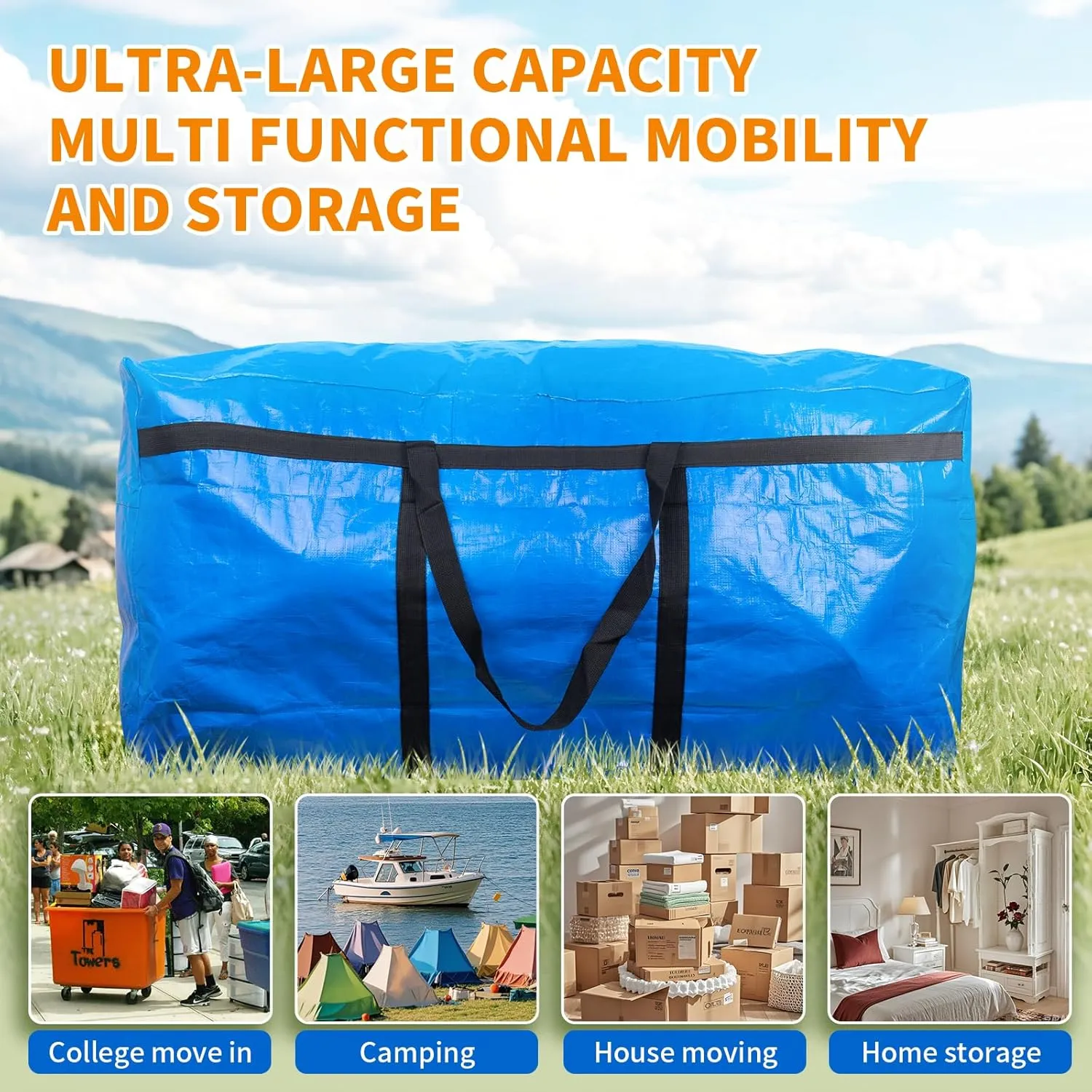 Extra Large Storage Duffle Bag Huge Moving Bags for College Dorms Moving Clothes Blankets Christmas Tree, Bedding (Blue 2 Pack)