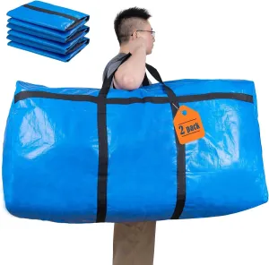 Extra Large Storage Duffle Bag Huge Moving Bags for College Dorms Moving Clothes Blankets Christmas Tree, Bedding (Blue 2 Pack)