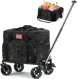 Extra Large Wheeled Portable Cooler Bag 85 Cans Double Deck Heavy Duty Rolling Insulated Cooler with All-Terrain Wheels Leakproof Tactical Soft Sided Cooler for Beach Camping Picnic Travel