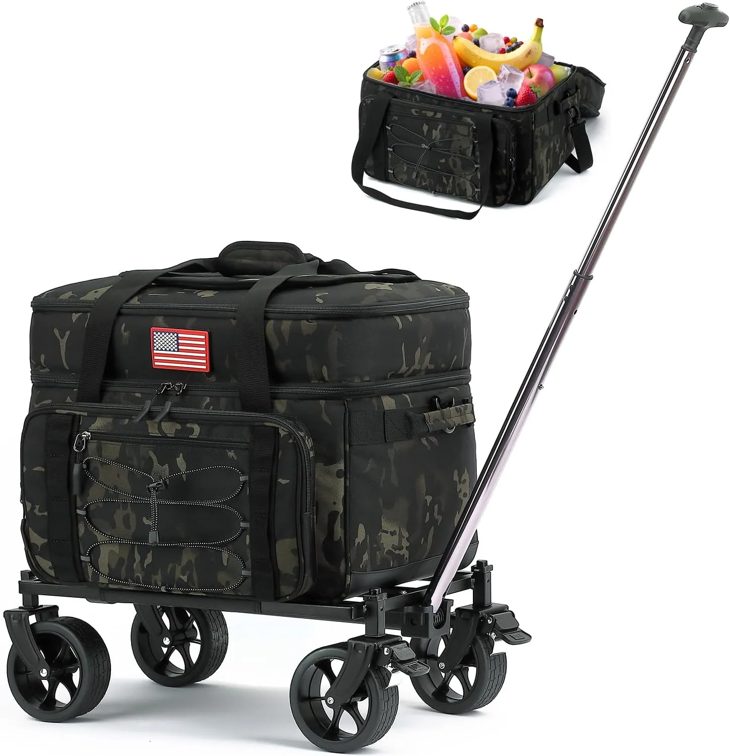 Extra Large Wheeled Portable Cooler Bag 85 Cans Double Deck Heavy Duty Rolling Insulated Cooler with All-Terrain Wheels Leakproof Tactical Soft Sided Cooler for Beach Camping Picnic Travel