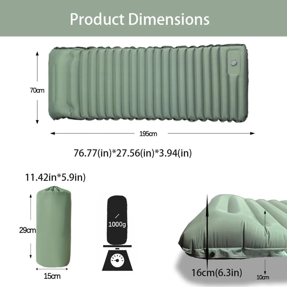 Extra Thickness Inflatable Sleeping Pad with Built-in Pump, Most Comfortable Camping Mattress for Backpacking, Car Traveling and Hiking, Compact and Lightweight Ultralight (Black)