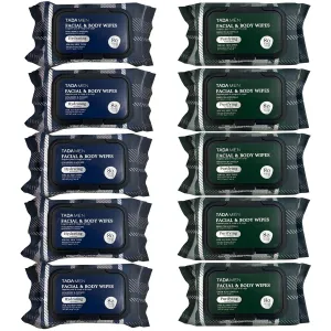 Face & Body Wipes for Men No Rinse, Cleansing Wipes for Adults Bulk Gym, Running, &Outdoor Activities - Green tea & Hyaluronic (10PK Mix)