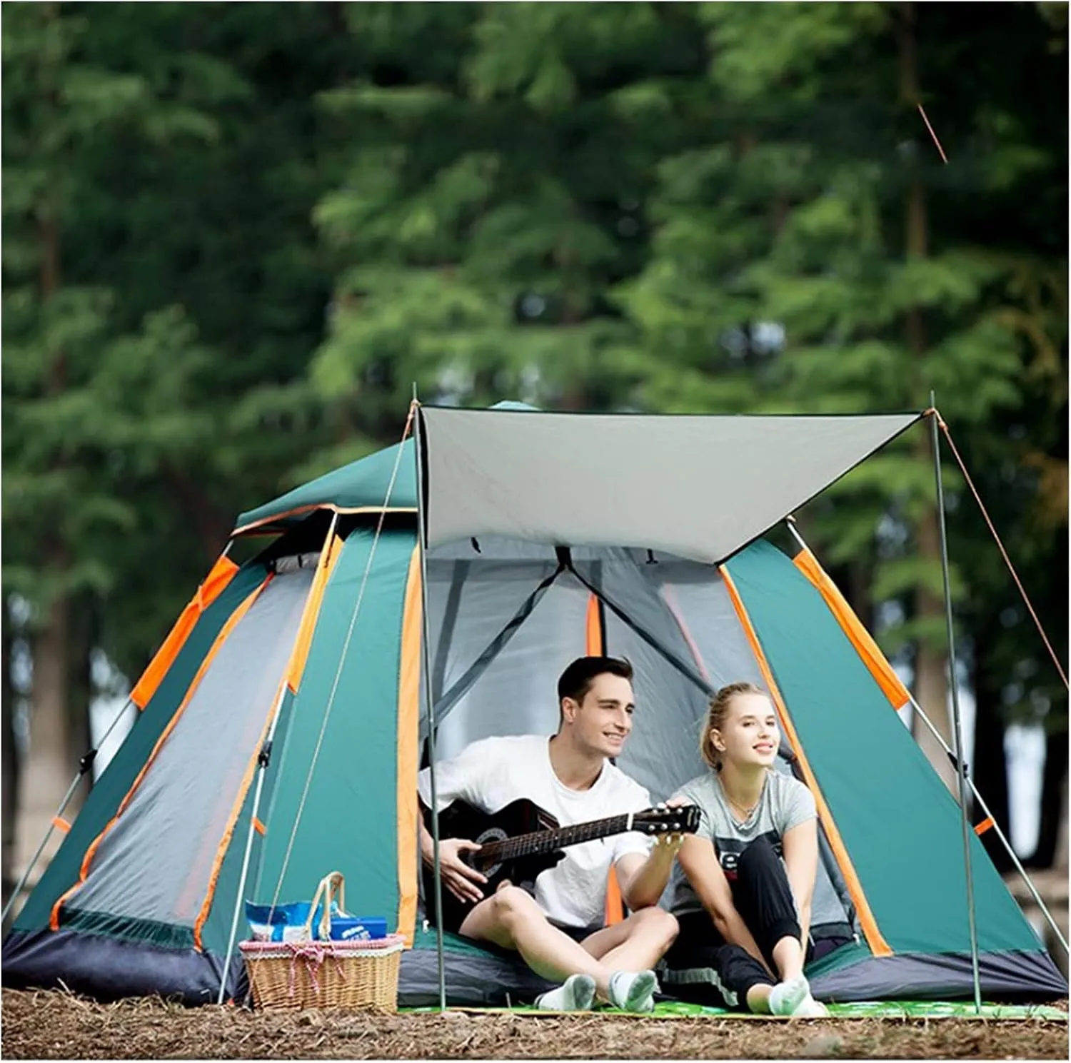 Family Camping Tent, Tents with Top Rainfly Camping Tents & Shelters, Portable and Durable Outdoor Tent, Good for Family Trip, Hiking, Picnic and Party (Color : Green)