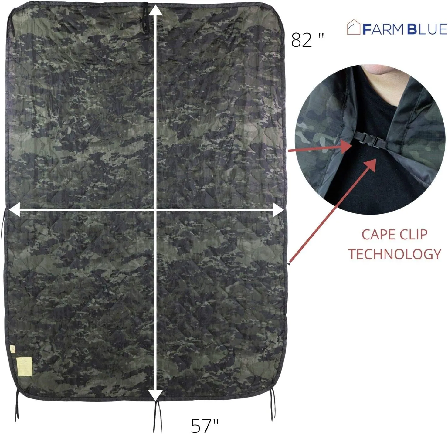 Farm Blue Black Camo Camping Military Blanket Tactical Woobie Blanket Poncho Liner - Lightweight, Multifunctional, All Weather Blankets - Camping Gear, Backpacking and Other Outdoor Activities