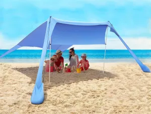 FBSPORT Beach Tent Sun Shelter, Portable Beach Shade Canopy UPF50  with Sandbags for Outdoor Family Camping, Fishing, Backyard Fun, Picnic, 7 x 7ft