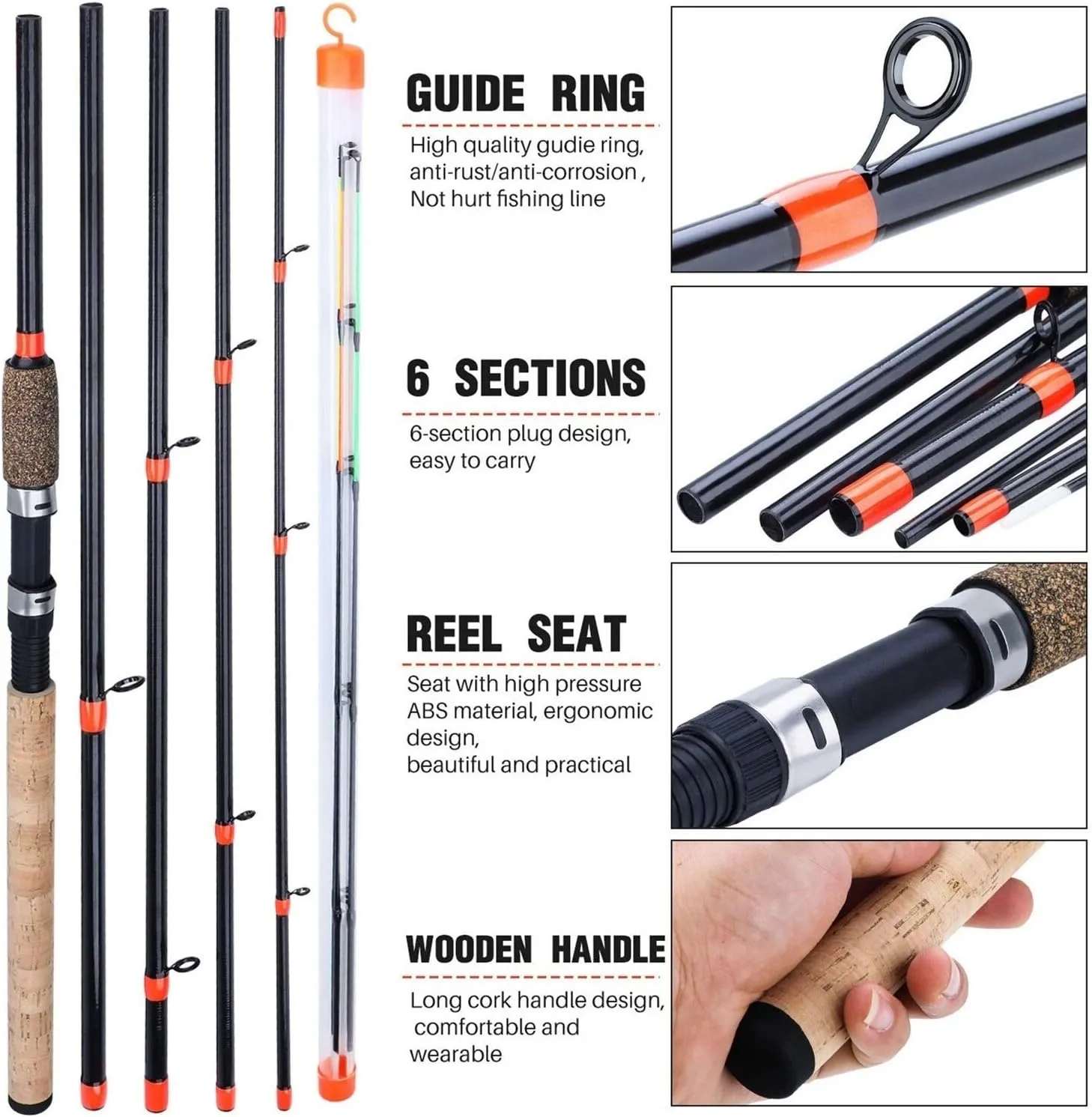 Feeder Fishing Rod Lengthened Handle 6 Sections Fishing Rod L M H Power Carbon Fiber Travel Rod Fishing Tackle DaJiKan (Color : Burgundy)