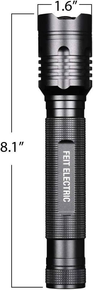 Feit Electric LED Tactical Flashlight - Aluminum Alloy - Zoomable Strike Bezel; Illuminate up to 1,000 feet - Adjustable Brightness from 260-1000 Lumen | Requires 3-C Batteries