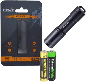 Fenix E01 V2 100 Lumen LED flashlight with EdisonBright AAA alkaline battery bundle (Black)