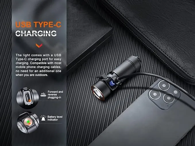 Fenix E18R V2.0 1200 Lumens EDC USB-C Rechargeable Flashlight with 2X ARB-L16 and a Lumentac Organizer