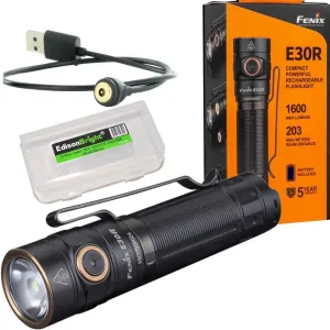 Fenix E30R 1600 Lumen Rechargeable LED EDC Flashlight with EdisonBright Accessory Carry case Bundle