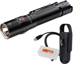 Fenix LD30R EDC Flashlight, 1700 Lumen USB-C Rechargeable for Everyday Carry Compact Tactical Duty Light with Durable Pocket Clip, Holster and Lumentac Battery Organizer