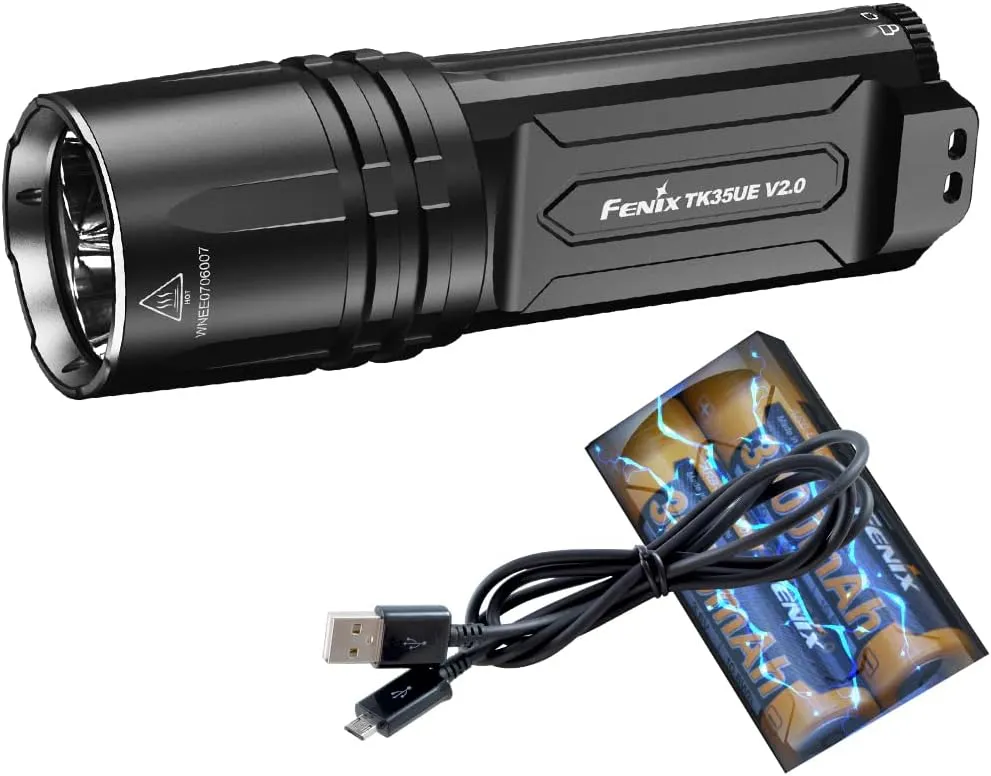 Fenix TK35UE V2.0 (TK35UEV2) 5000 lumens Tactical Flashlight with Batteries and a LumenTac USB Charger Set