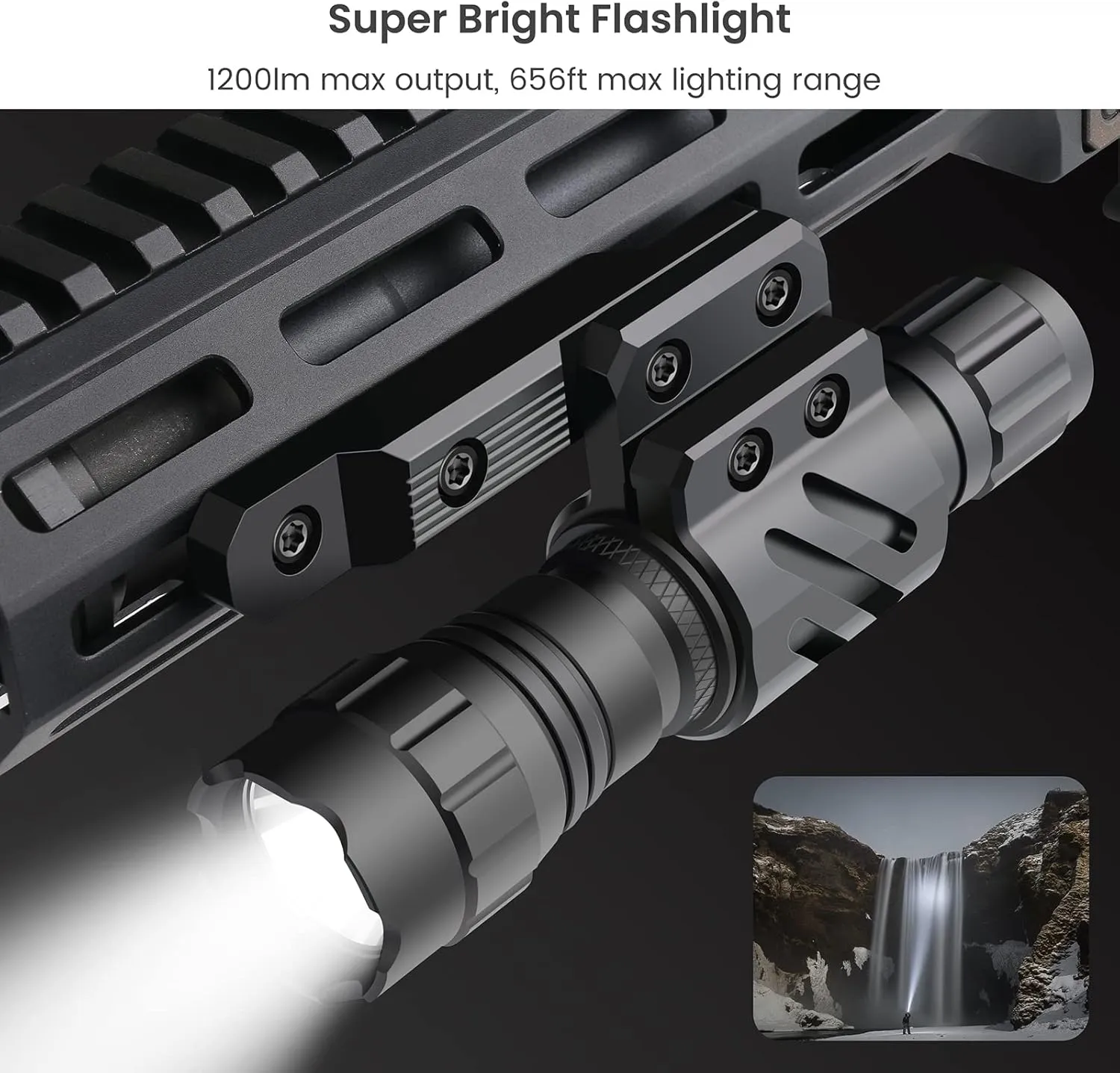 Feyachi FL14-MB Flashlight 1200 Lumen Matte Black LED Light with Flashlight Mount and Pressure Switch Included