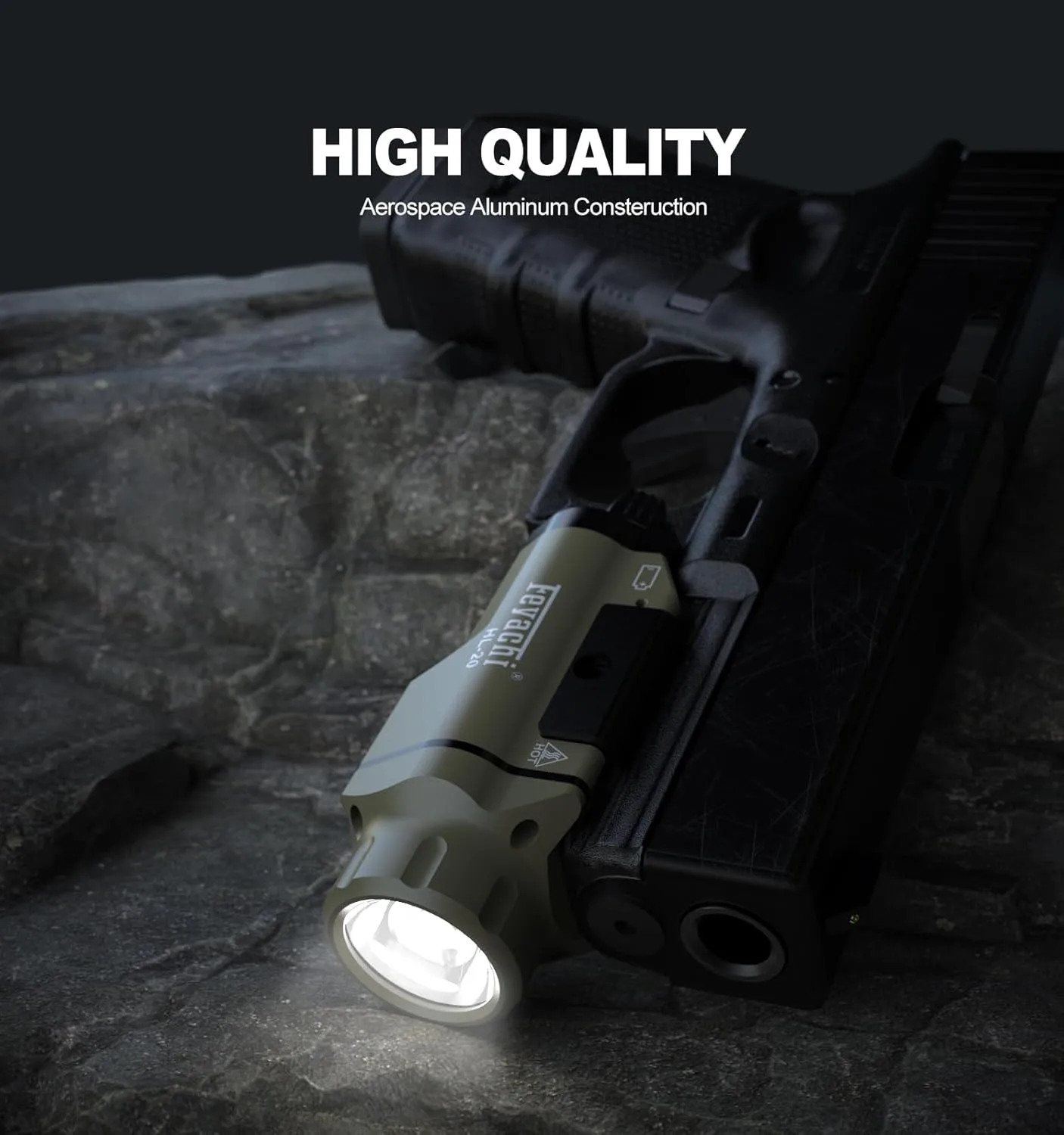 Feyachi HL-20 Pistol Light 1500 Lumen Upgrade LED Weapon Light Compact Rail Mounted Handgun Tactical Flashlight Rail Locating Keys for Picatinny, Sand