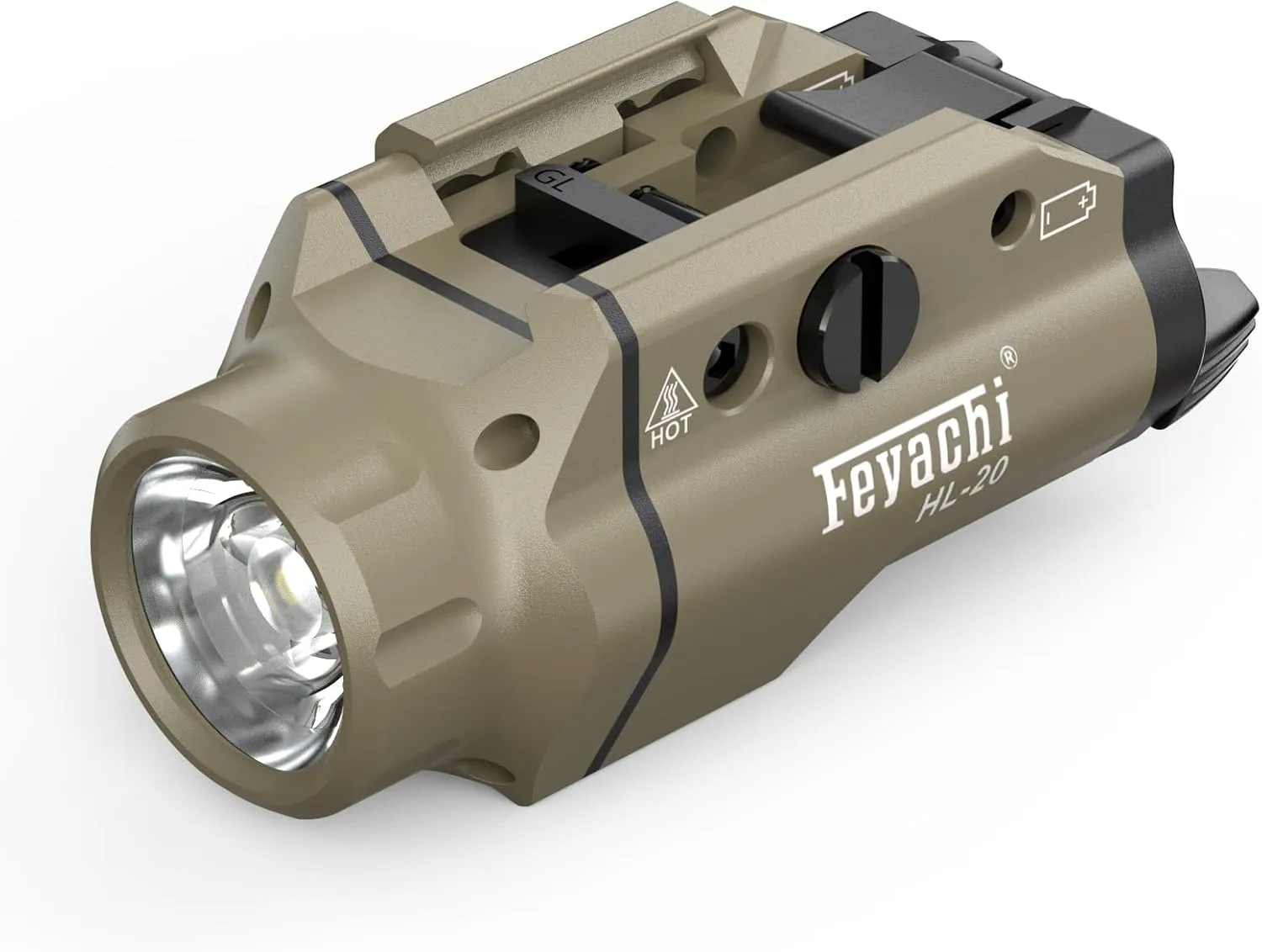 Feyachi HL-20 Pistol Light 1500 Lumen Upgrade LED Weapon Light Compact Rail Mounted Handgun Tactical Flashlight Rail Locating Keys for Picatinny, Sand