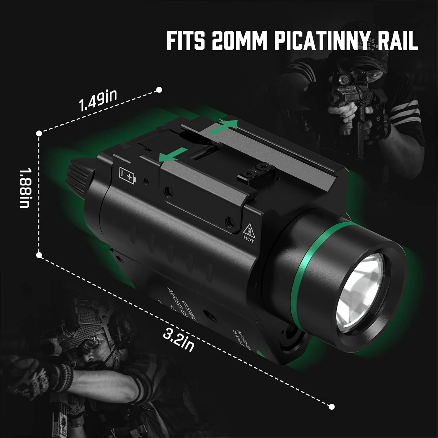 Feyachi Red/Green Laser Flashlight Combo 500 Lumen Tactical Light with Picatinny Rail Mount