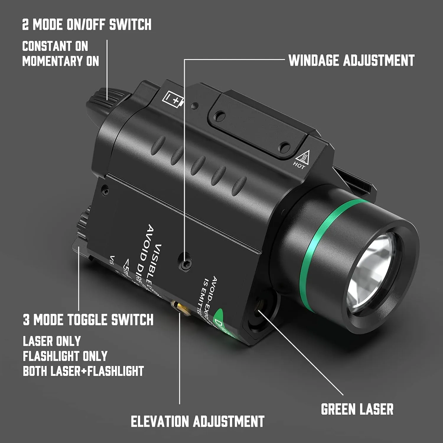 Feyachi Red/Green Laser Flashlight Combo 500 Lumen Tactical Light with Picatinny Rail Mount