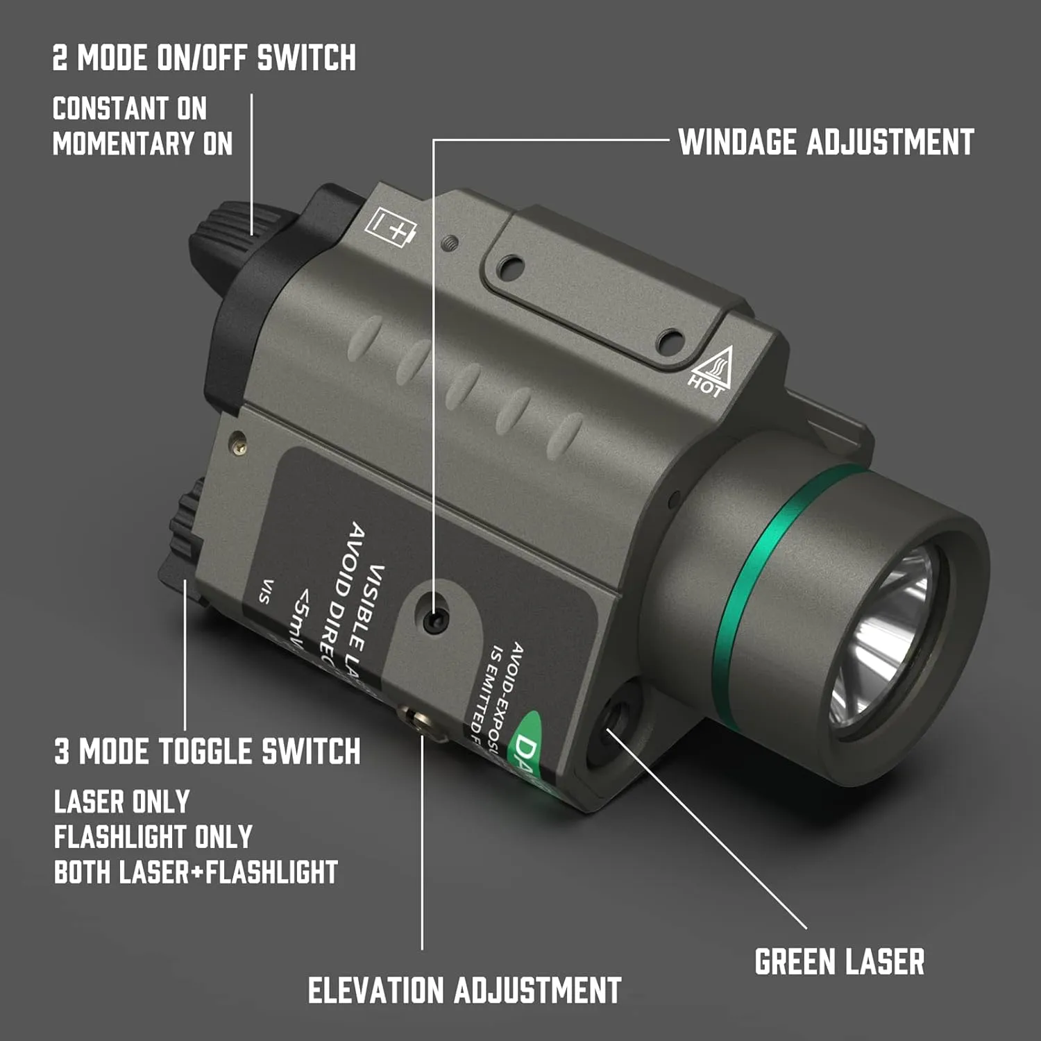 Feyachi Red/Green Laser Flashlight Combo 500 Lumen Tactical Light with Picatinny Rail Mount