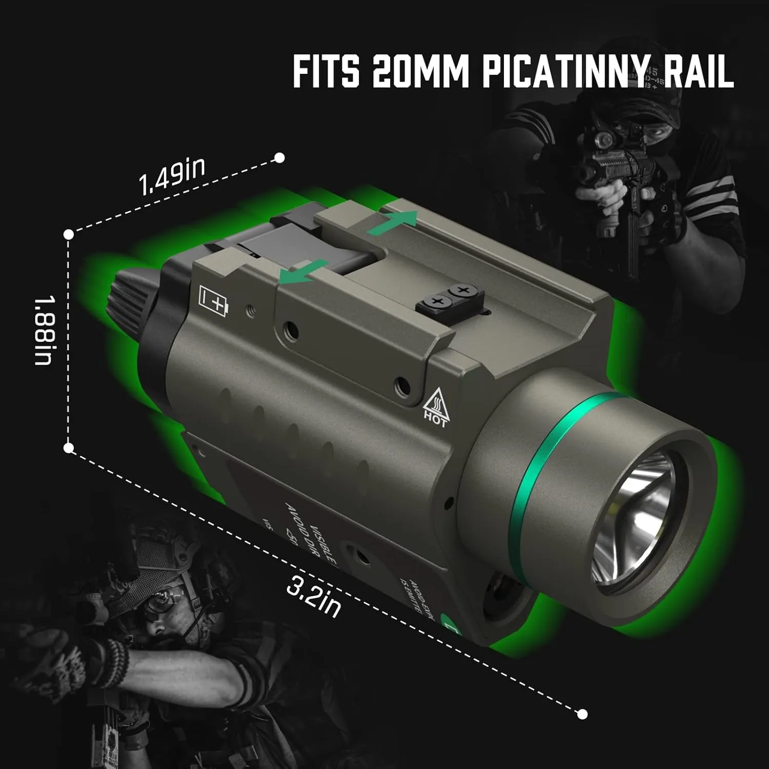 Feyachi Red/Green Laser Flashlight Combo 500 Lumen Tactical Light with Picatinny Rail Mount