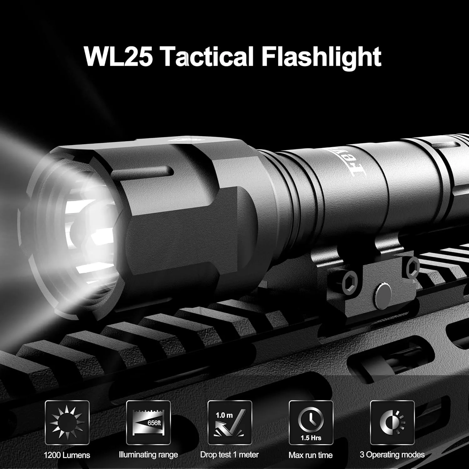 Feyachi Tactical Flashlight 1200 Lumen LED Weapon Light,Waterproof with Picatinny/M Lock Mount, Pressure Switch Included (Fixed Picatinny Mounted)