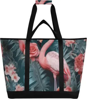 Flamingo Reusable Insulated Cooler Bag with Ice Pack Compartment - Large 47L Waterproof Thermal Grocery Tote for Picnic Beach Camping Lunch Storage