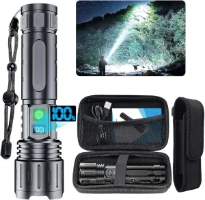 Flashlights 2000 High Lumens Rechargeable - 1500 Meters Long Beam Super Bright LED Flash Light with Power Display & IPX5 Waterproof for Camping, 20H Runtime,5 Modes,Zoomable with Belt Holsters