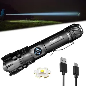Flashlights Rechargeable High Lumens Strong Zoomable Flashlight NIGHT Turns Into DAY,Long Distance LED Tactical Handheld Flash lights 5 Modes Waterproof Strobe for Emergencies Camping Hiking Gift