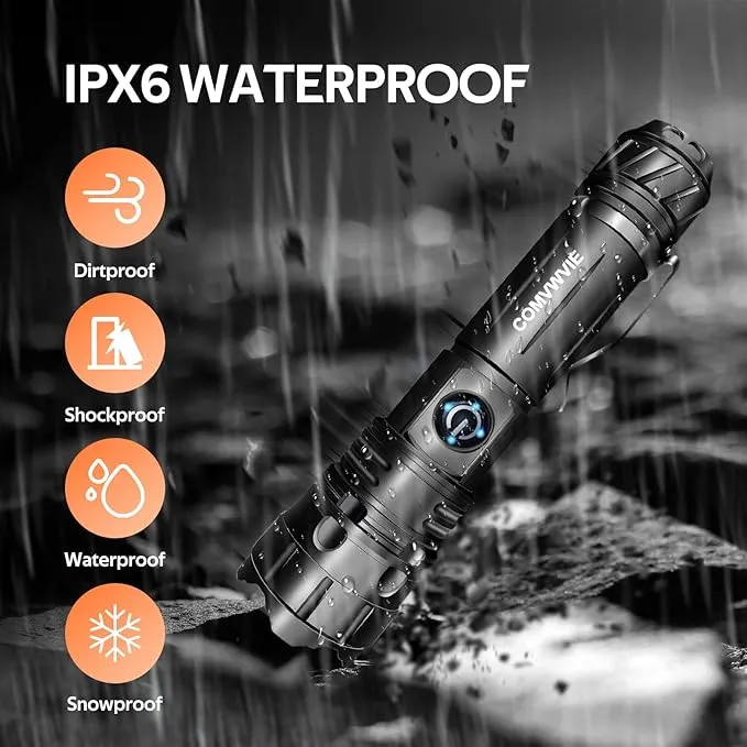 Flashlights Rechargeable High Lumens Strong Zoomable Flashlight NIGHT Turns Into DAY,Long Distance LED Tactical Handheld Flash lights 5 Modes Waterproof Strobe for Emergencies Camping Hiking Gift