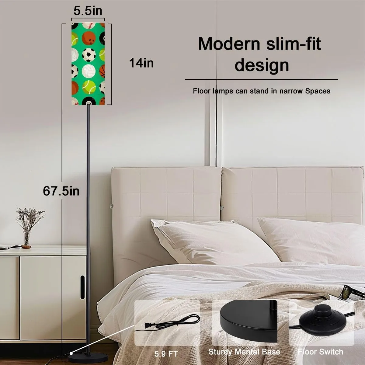 Floor Lamp for Living Room Sports patern selection different balls flat desin set collection Light Stand Lamp with Remote Control Dimmable LED Tall Lamps for Bedrooms Reading Western Home Decor