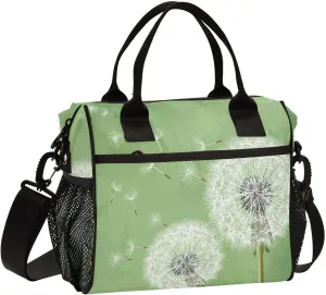 Floral Dandelions Vintage Lunch Bag Reusable Lunch Box for Office Picnic Hiking Beach, Insulated Cooler Tote Food Container with Adjustable Shoulder Strap for Men Women Adults