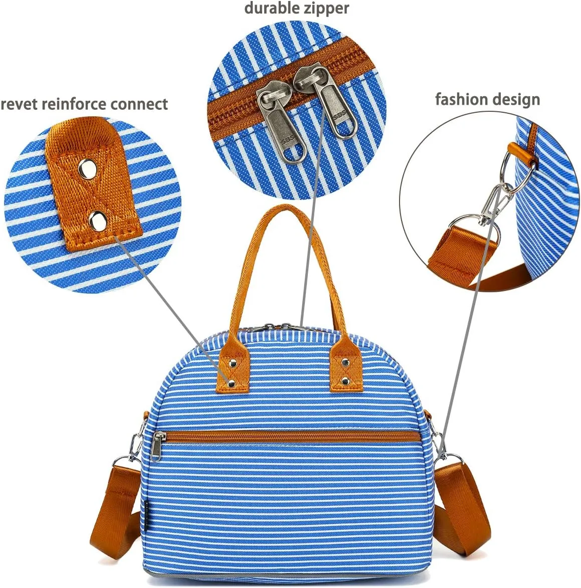 FlowFly Insulated Lunch Bag With Shoulder Strap for Women, Men, and Kids, Large and Reusable, Handle, Freezable Work and School Travel Tote and Meal Prep Organizer,Royal