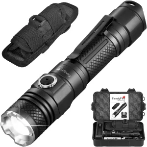 FM10 Tactical Flashlight High Lumens with Holster,1200 Lumen Rechargeable Police EDC Flashlight with Belt Holder,Bright Zoomable LED Law Enforcement Flashlights