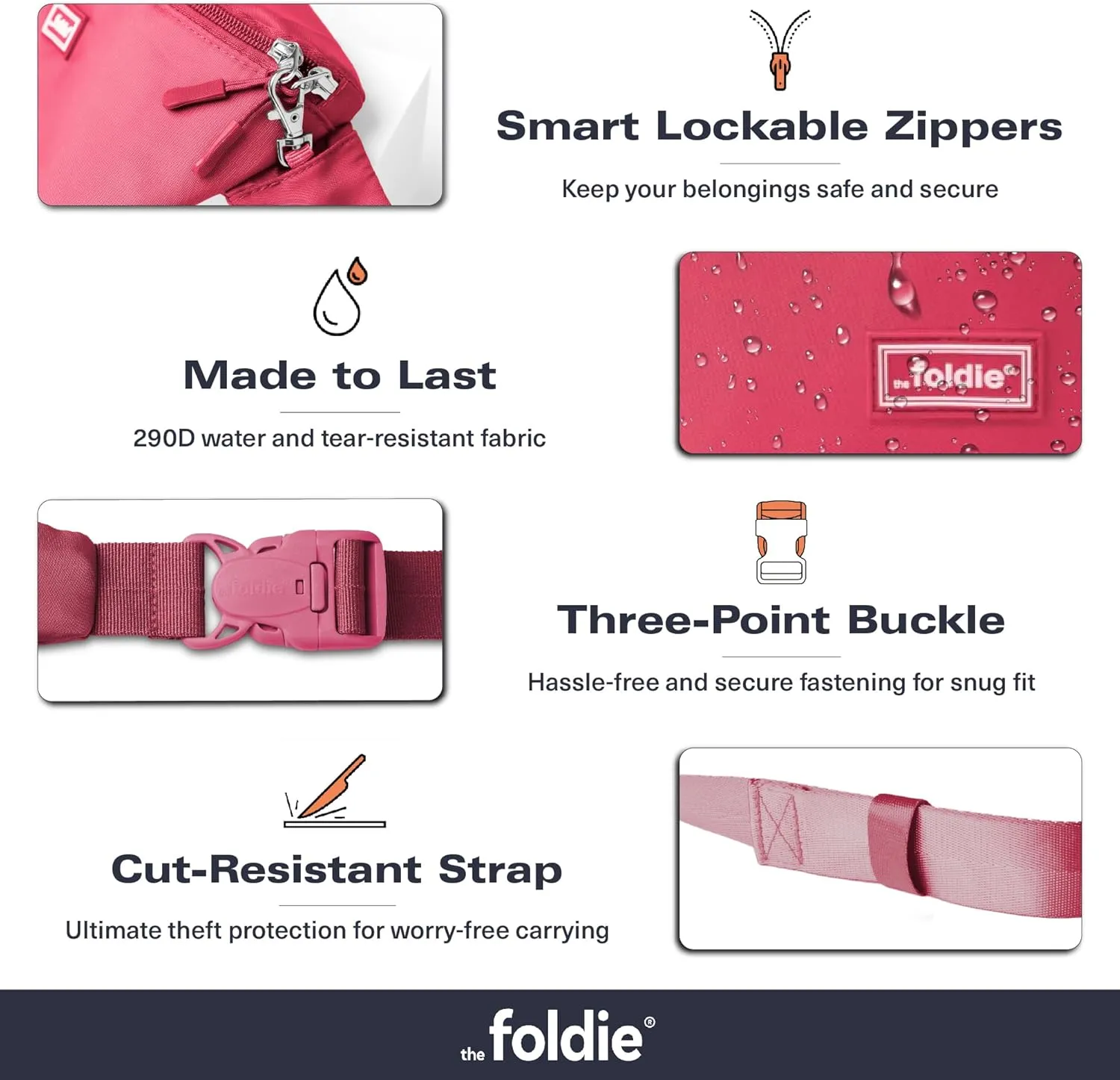 Foldable Crossbody Bags for Women & Men - Anti-Theft RFID-Safe Fanny Pack with Smart Lockable Zippers and Cut-Resistant Strap - Lightweight Waist Pack for Travel & Everyday Use - Pink