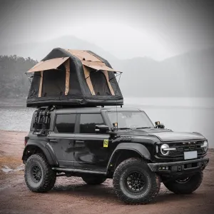 Foldable Inflatable Car Roof Top Tent for 2-3 People, Quick Setup, Versatile Design for SUV and Truck, Khaki & Black