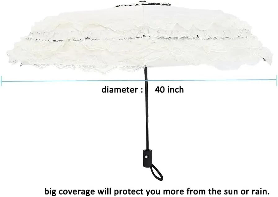 Foldable Travel Umbrella Compact UV Resistance Princess Lace Parasol Umbrella Sun Umbrella for Women Girls