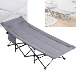 Folding Adults Camping Cot, Rollaway Guest Bed with Sponge Mattress for Indoor Outdoor Heavy-Duty Supports 275lbs Sturdy Steel Frame, Soft and Comfortable