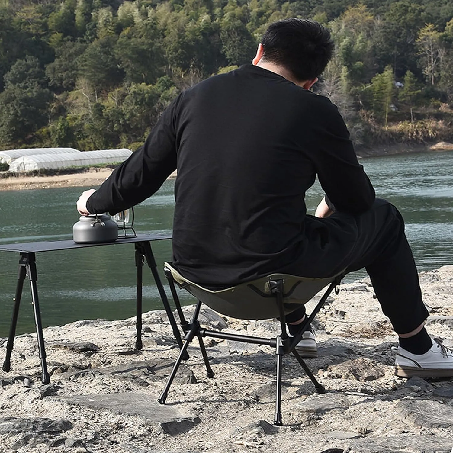 Folding Camping Stool Outdoor Aluminum Portable Chair Padded Seat Anti-Slip Foots Carry Bag for Fishing Lawn Travel Lightweight Sketching BBQ Picnic Compact Foldable-Military-Green