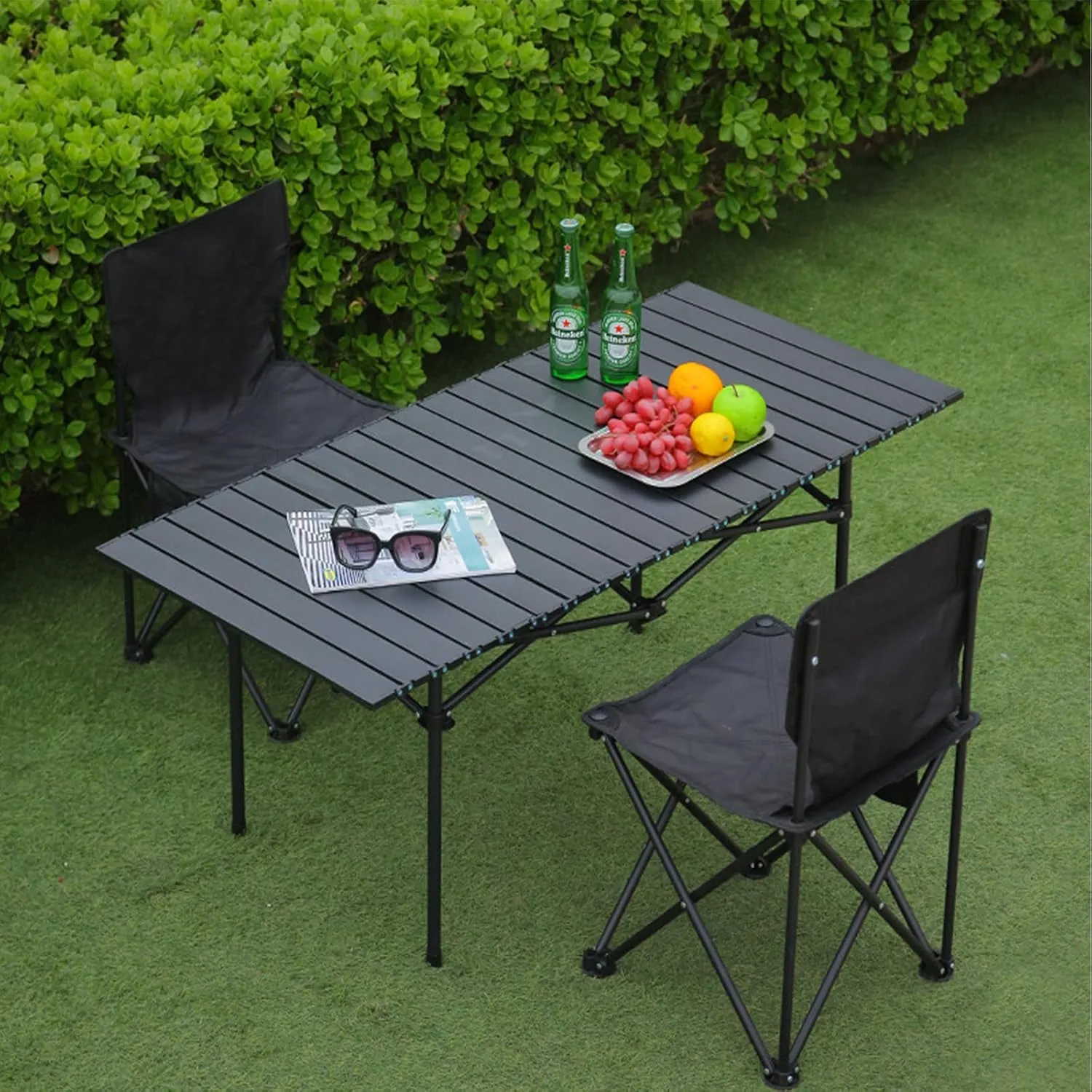 Folding Camping Table with Carry Bag, Roll-Up Aluminum Table for Camping, Beach, Travel, and Outdoor Cooking, Compact and Lightweight Light Yellow 50×53×50cm/19.7×20.9×19.7in