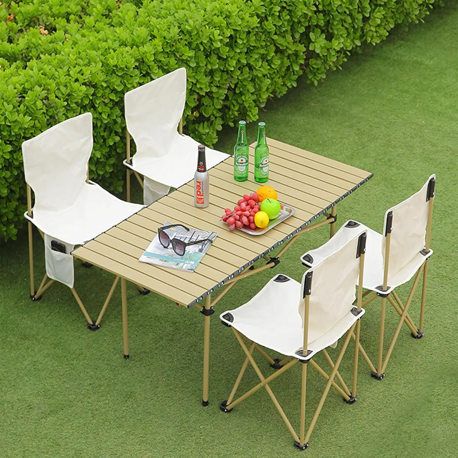Folding Camping Table with Carry Bag, Roll-Up Aluminum Table for Camping, Beach, Travel, and Outdoor Cooking, Compact and Lightweight Light Yellow 50×53×50cm/19.7×20.9×19.7in