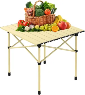 Folding Camping Table with Carry Bag, Roll-Up Aluminum Table for Camping, Beach, Travel, and Outdoor Cooking, Compact and Lightweight Light Yellow 50×53×50cm/19.7×20.9×19.7in
