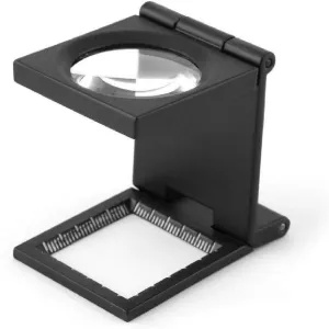 Folding Portable Handheld Magnifier 10X 28mm Mini Tri-Fold 10X Magnifier Zinc Alloy Magnifier with Dial for Textile Optical Jewelry Tools Illuminated Magnifying Glass