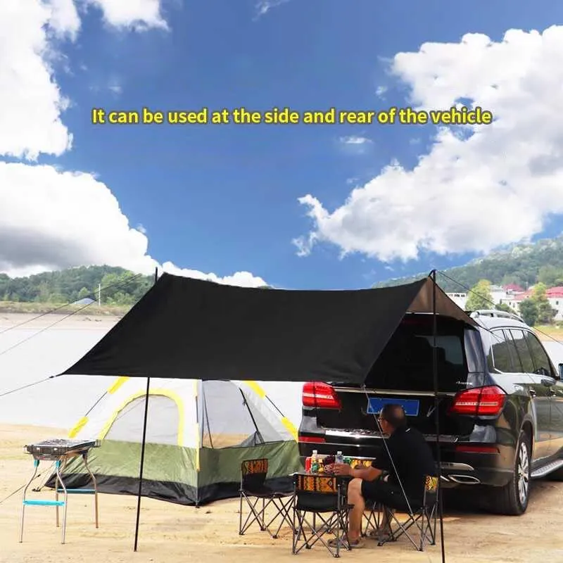 for Daewoo Evanda/Kalos/Lacetti/Lanos/Leganza/Matiz/Nexia Camping Tarpaulin Car Awning Waterproof Hammock Rainproof Sunshade Rainproof Awning Outdoor,A Black-M