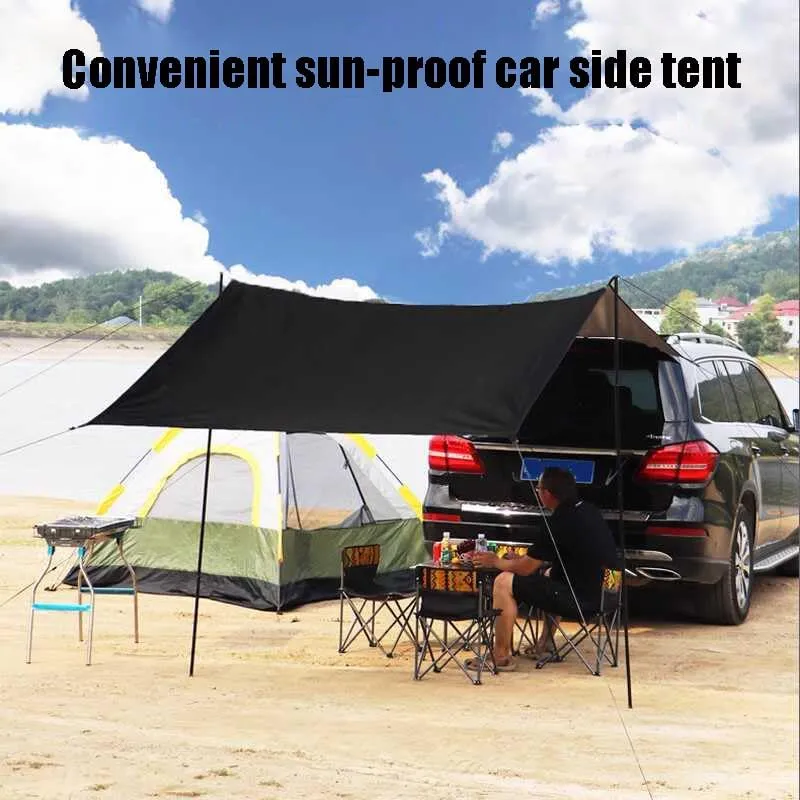 for Daewoo Evanda/Kalos/Lacetti/Lanos/Leganza/Matiz/Nexia Camping Tarpaulin Car Awning Waterproof Hammock Rainproof Sunshade Rainproof Awning Outdoor,A Black-M