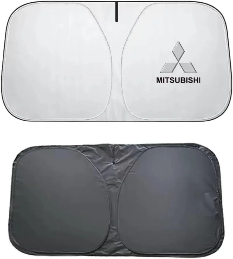 for Mitsubishi Pajero Facelift 2015,Car Windshield Sun Shade Foldable Automotive Visor Blocks UV Rays/Heat Keep Interior Cool Sun Screen with Logo Emblem Summer Accessories,L