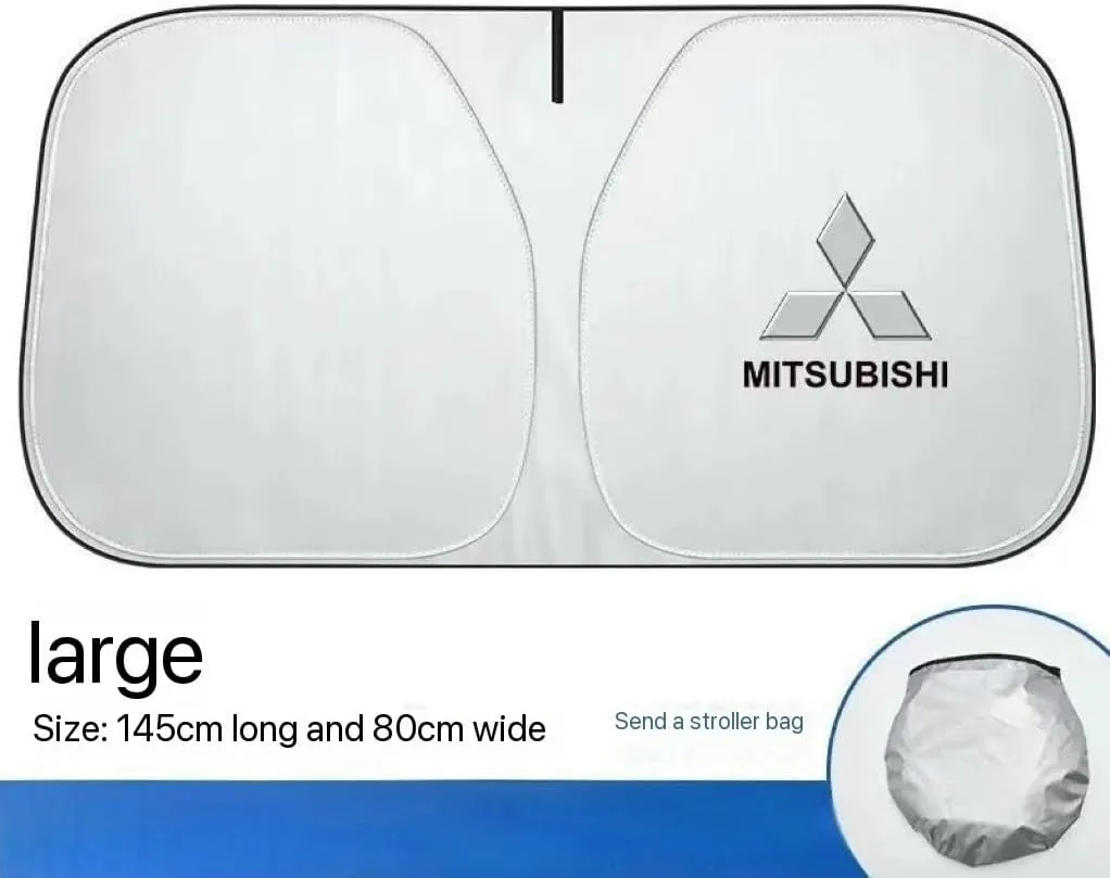 for Mitsubishi Pajero Facelift 2015,Car Windshield Sun Shade Foldable Automotive Visor Blocks UV Rays/Heat Keep Interior Cool Sun Screen with Logo Emblem Summer Accessories,L