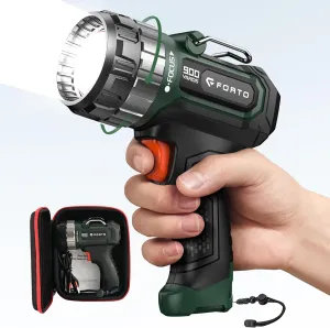 FORTO Compact Rechargeable Spotlight with Adjustable Focus, 1400 Lumens Handheld Spotlight with Stand, 823m Range, 3 Light Modes and LED Spot Lights Outdoor for Boating Hunting Camping Hiking
