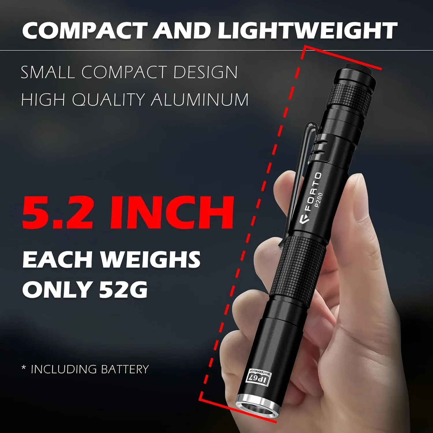 FORTO LED Pen Light, 200 Lumens Pocket Flashlight, IP67 Waterproof, 2 Modes, 2 Pack with AAA Batteries, Lightweight & Durable for Inspection, Medical Use, Emergency(Black)