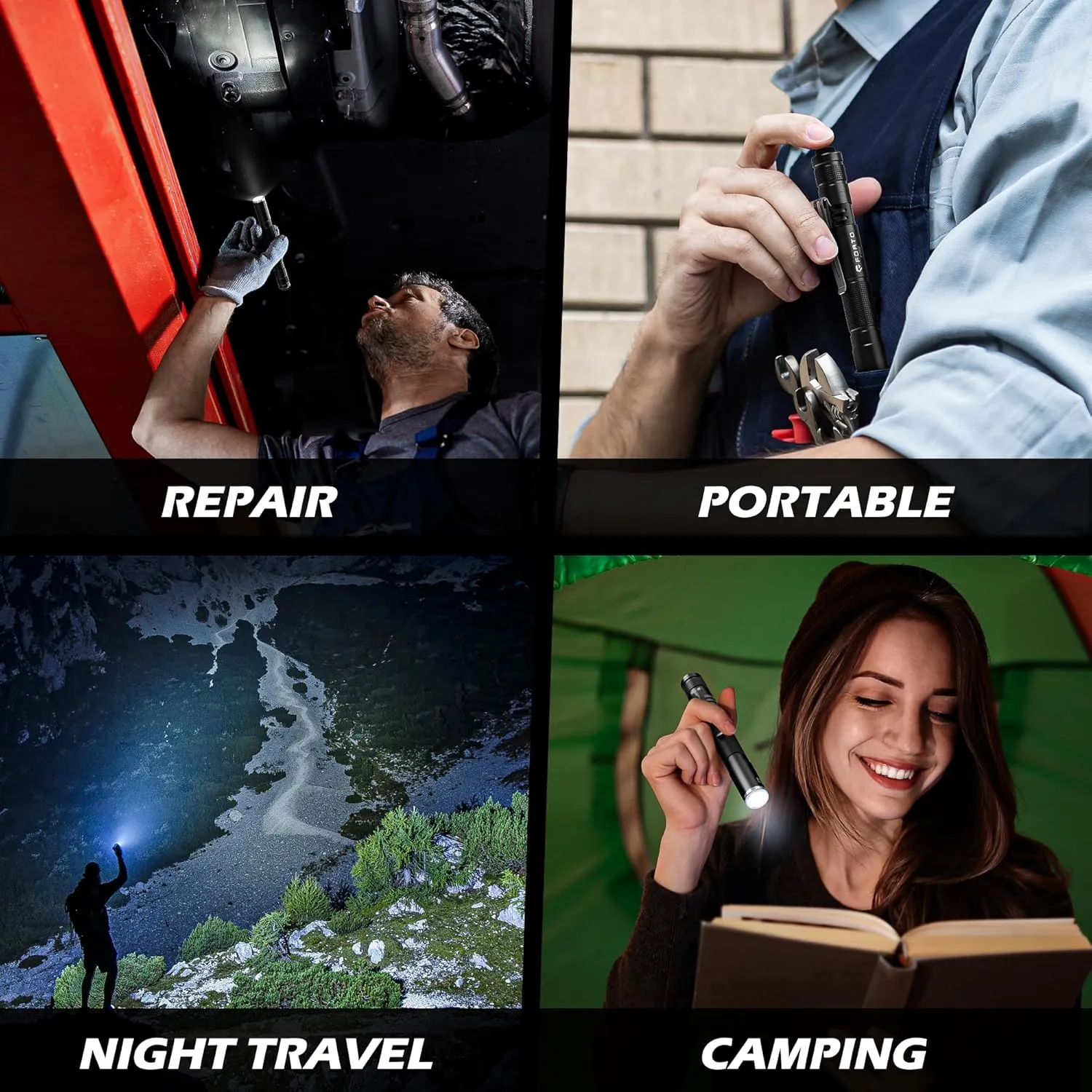 FORTO LED Pen Light, 200 Lumens Pocket Flashlight, IP67 Waterproof, 2 Modes, 2 Pack with AAA Batteries, Lightweight & Durable for Inspection, Medical Use, Emergency(Black)