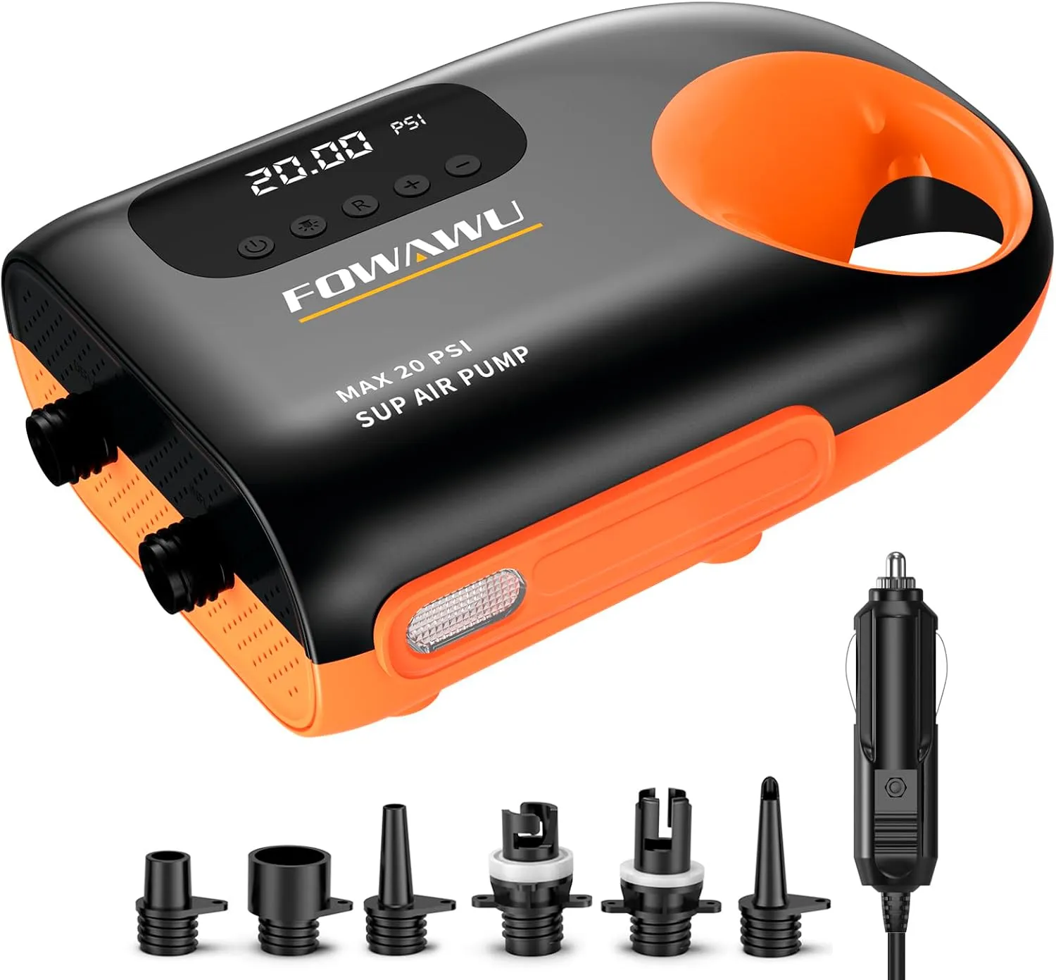 FOWAWU Paddleboard Pump, Sup Pump Electric DC 12V Car Connector, Paddle Board Pump Intelligent Dual Stage Inflation & Deflation